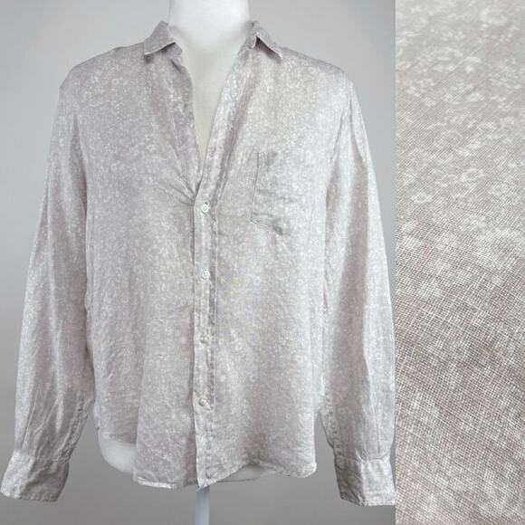 Frank & Eileen Linen Floral Eileen Button Down Shirt Small Neutral Lagenlook - Picture 1 of 12